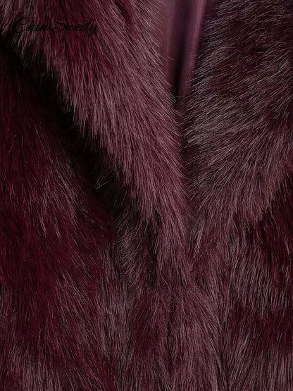 Brown Faux Fur Jacket Oversized Lapel Long Sleeve Fluffy Thicken Coats Female Winter Warm