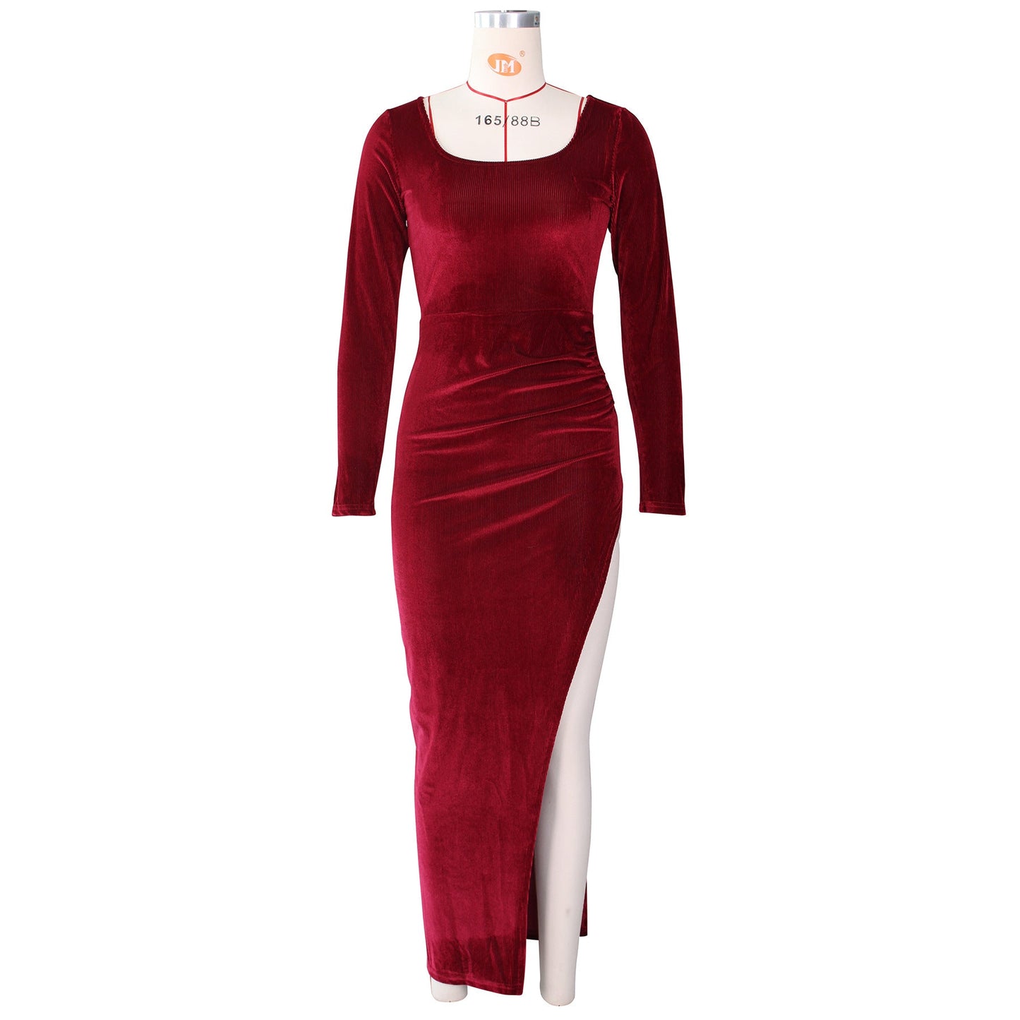 Velvet High Waist Slit Maxi Dress Long Sleeve Evening Party Dress