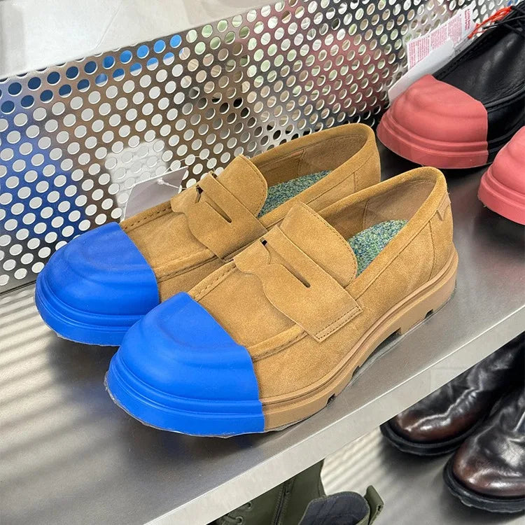 Leather Matte Color Blocking Niche Derby Shoes Retro Le Fu Shoes Thick Soled British Small Leather Shoes
