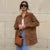 Suede Long Sleeve Jackets Autumn Loose Brown Lapel Coat Top With Pockets Female Street New in Outwear