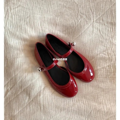 Cartoon Leather Mary Jane Shoes Lolita Red Black Flat Keel Thin Shoes Girl