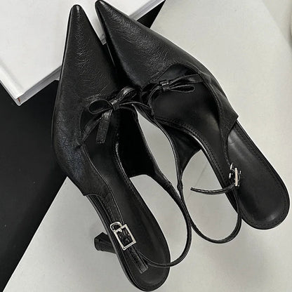 Butterflyknot Thin Heels Pumps Slingbacks Shoes Buckle Strap Banquet Zapatos De Mujer