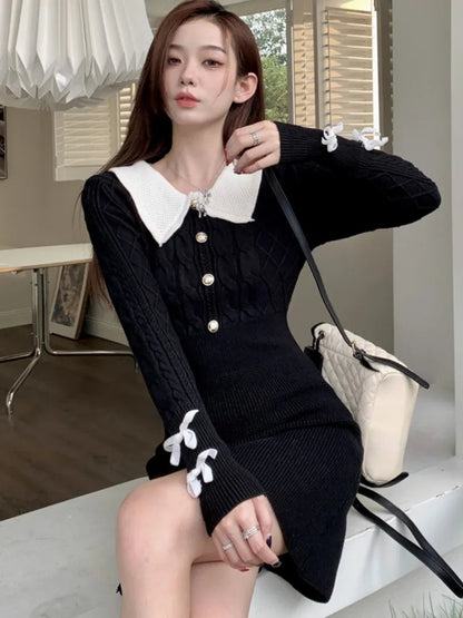 Y2k Sweet Sweater Knitted Dress for Long Sleeves Slim Party Mini Dress Female One Piece Prom Vestidos New Clothes