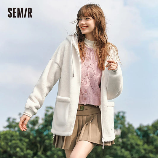 Coat Imitation Lamb Wool Polar Fleece Double-sided Wear Loose New Winter Contrast Color Simple Hooded Jacket