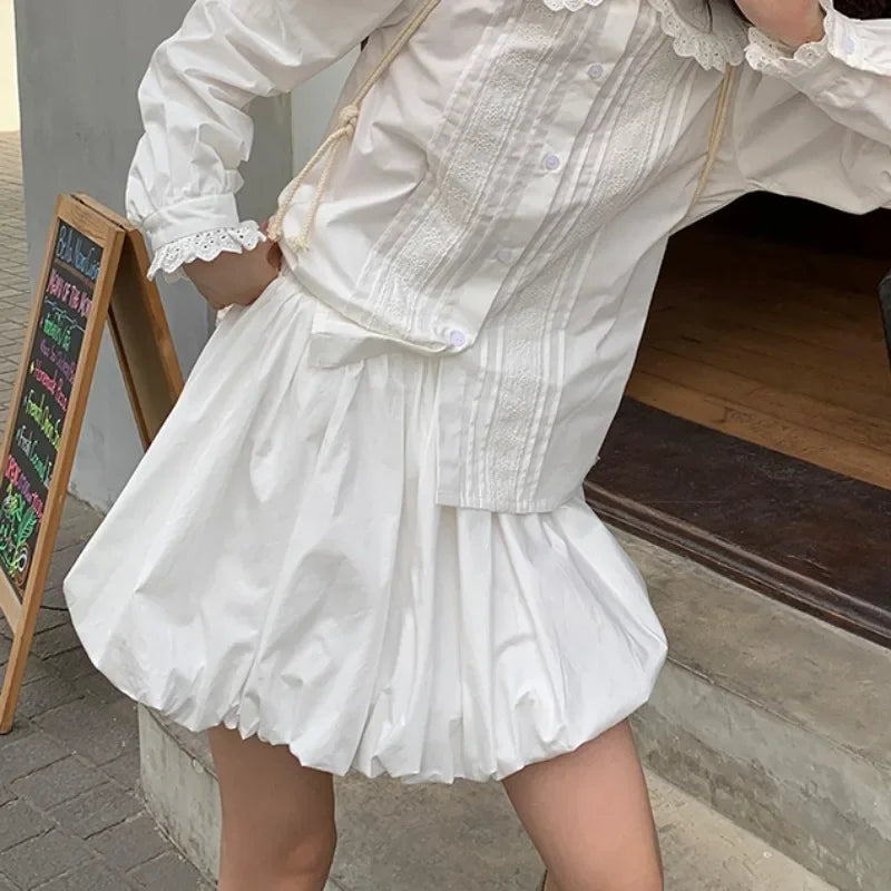 High Street Color Loose Bud Skirt Spring New Korean All Match Pleated Aline Skirt