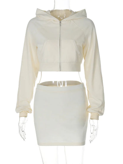 Autumn Hoodie 2 Piece-set Skirt Female Cropped Zipper Cardigan Top and Skirt Sets Tracksuit ’s Outfits