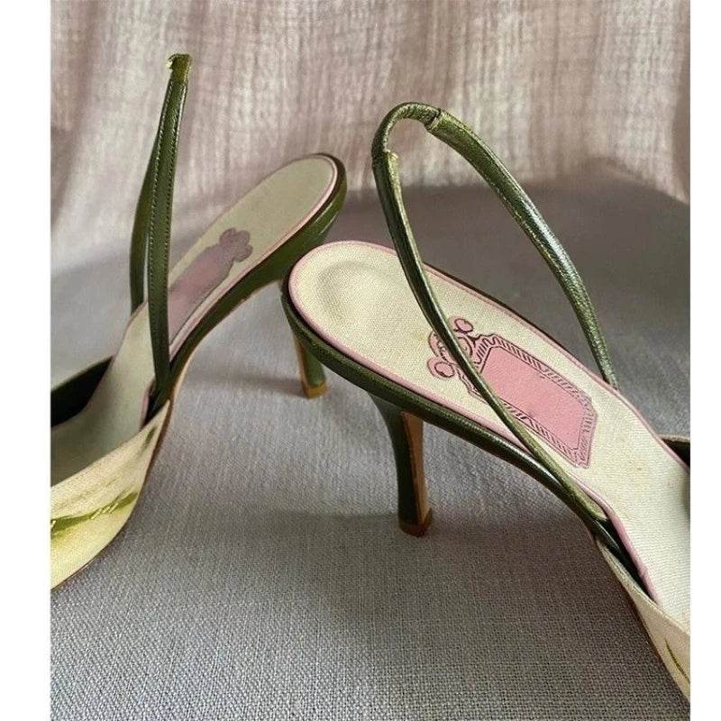 Pointed Embroidered Shoes Spring New Retro High Heels Design Pumps