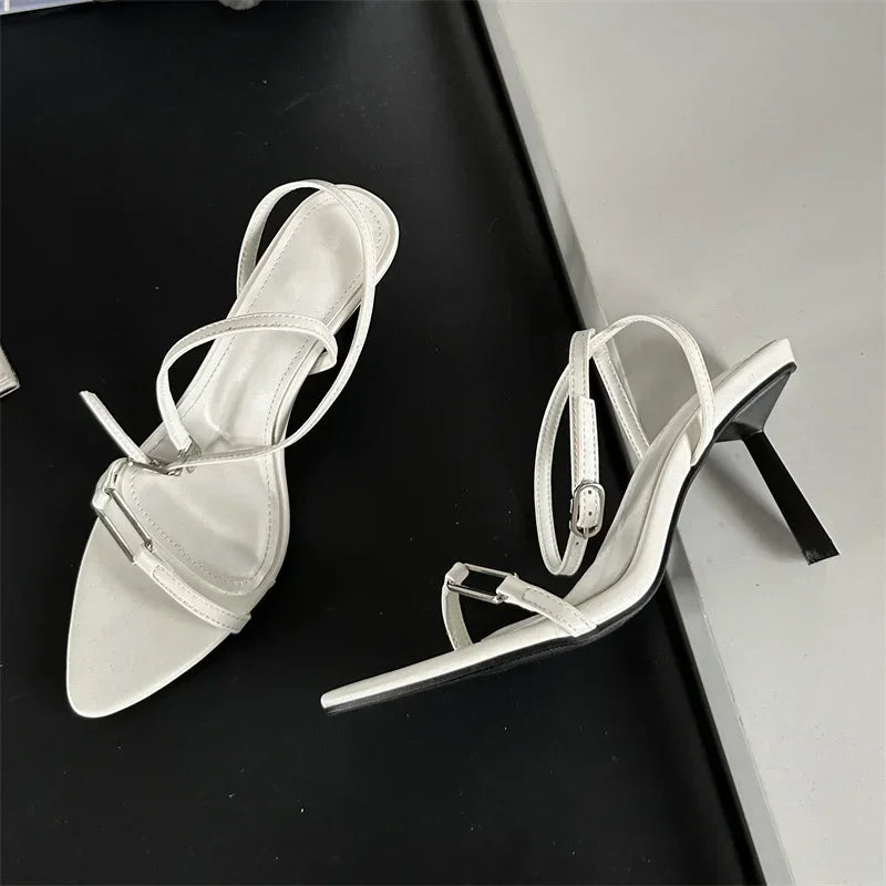 Summer Ankle Buckle Strap Sandals Pointed Toe Thin High Heels Hollow Out Shoes Zapatillas De Mujer