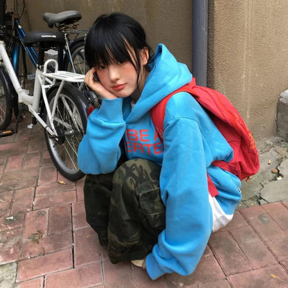 Y2k Letter Print Hoodies Sweatshirt Korean Cotton Zipper Loose Jacket New Harajuku Tops