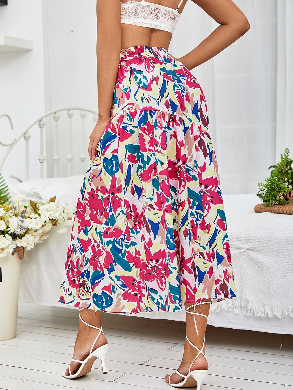 Print Ruffle Hem Skirt