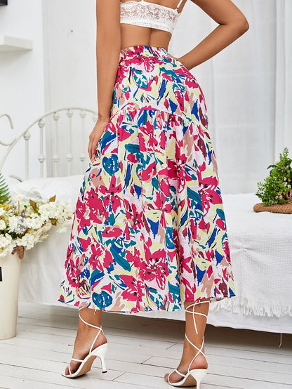 Print Ruffle Hem Skirt