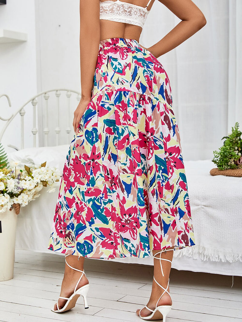 Print Ruffle Hem Skirt