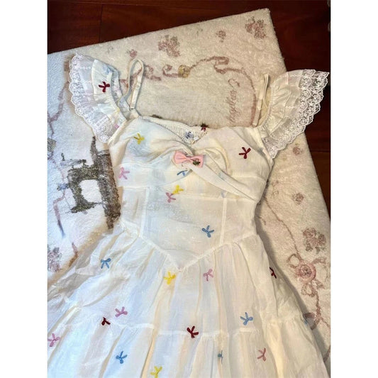 Kawaii Lace Short Party Dress Japanese Print Mini Dress Y2k Clothing Outwear Beach Summer Korean