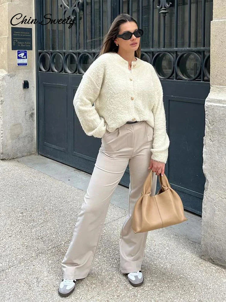 Long Sleeve Sweater Loose Single-breasted Round Neck Cardigan Spring Soft All-matching Outwear