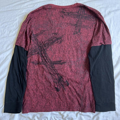 Y2k Grunge Emo T-shirt 2000s Cross Cyber Goth Patchwork Long Sleeve Tees E-girl Gothic Harajuku Loose Tops