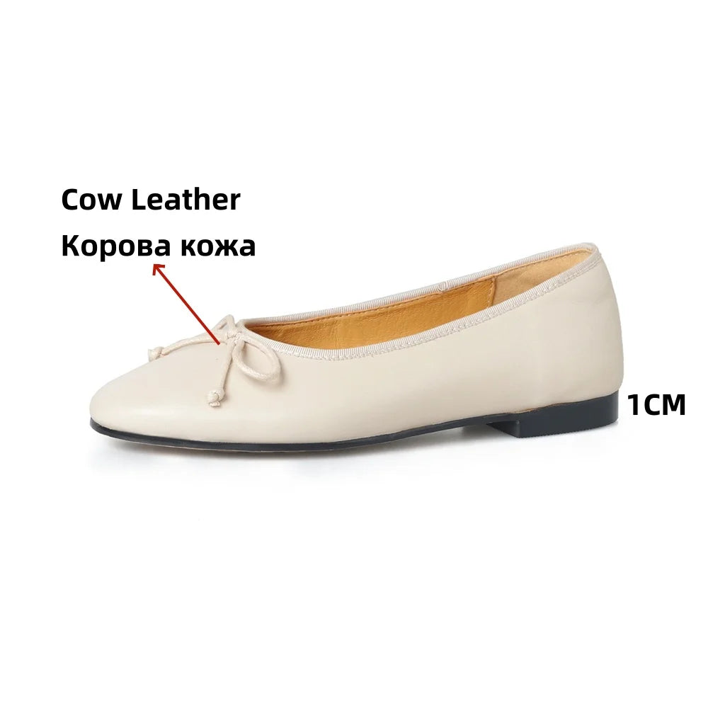 New Woman Ballet Flat Bottom Comfort Black White Leopard Loafers Genuine Leather Quality Flats