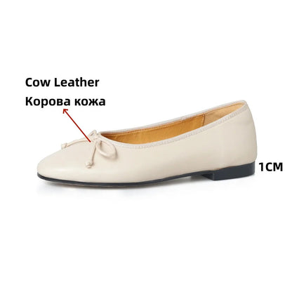 New Woman Ballet Flat Bottom Comfort Black White Leopard Loafers Genuine Leather Quality Flats