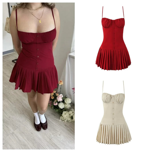 European and American Style New Slim Suspender Dress Fashionable Hot Girl Pleated Skirt