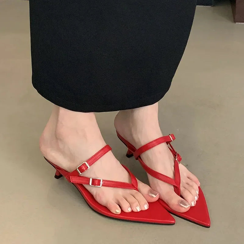 New Pointed Buckle Wedge Flip Flops Beach Dress Brand Designer Mule Shoes Slippers