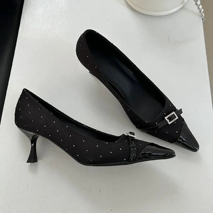 Pointed Toe Low Heel Shoes Belt Buckle Office Thin High Heels Female Shallow Pumps Zapatos De Mujer