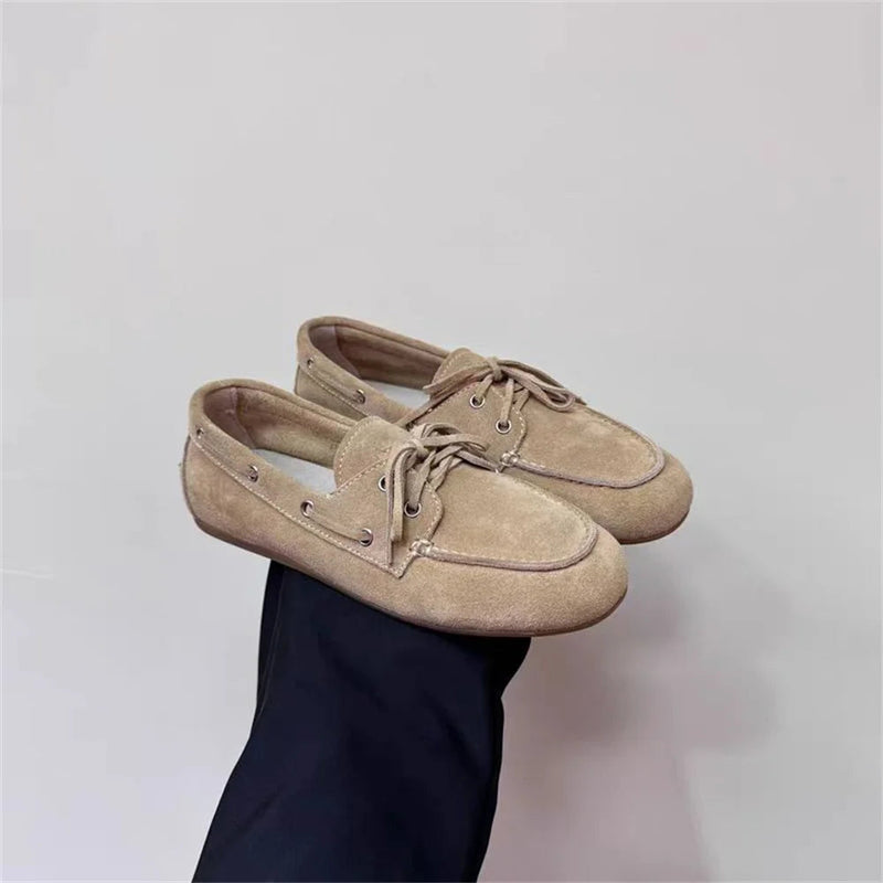 Ins Genuine Leather Flats Shoes Loafers Trend Suede Loafers British Style Flat Single Shoes