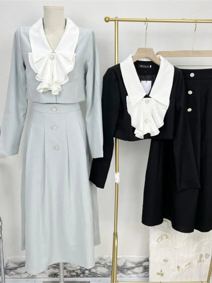 Spring Skirts Suit Jackets Coat Aline Saya 2 Pieces Set Female Party Birthday Clothes Outfits