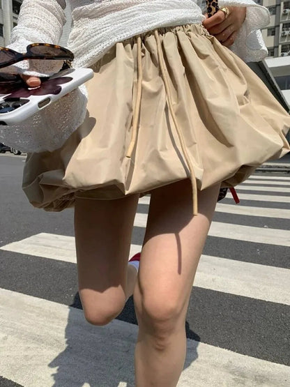 Flower Bud Mini Skirts for Ballet Style Elastic Waist Drawstring Y2k Skirt Summer Kawaii Skirt