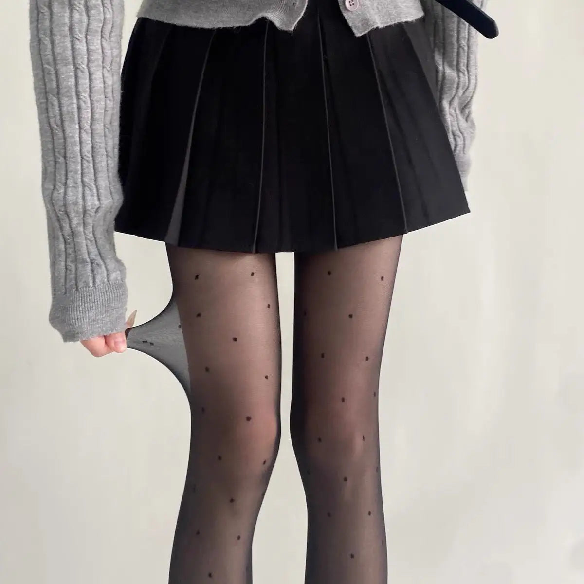 Purple Polka Dot Silk Socks Y2k Stockings Spring/summer Thin Thigh High Socks Transparency Black Tights Pantyhose