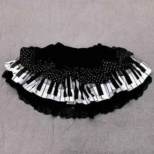 Darkly Gothic Punk Black White Short Skirt Hot Chick Y2k Polka Dot Ruffle Cake Skirt Female Sweet Lolita Lace Skirts