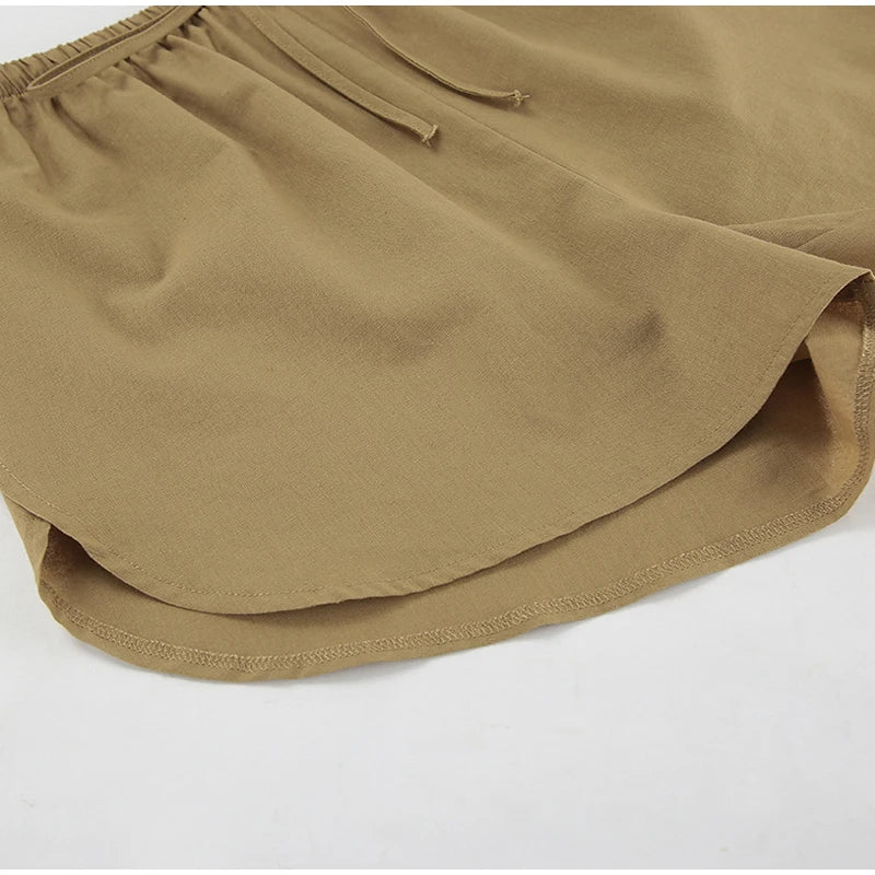 Summer Suit Lapel Single Breasted Full Sleeve Lace Up Waist Shorts Female Suit Oversize Two-piece Set