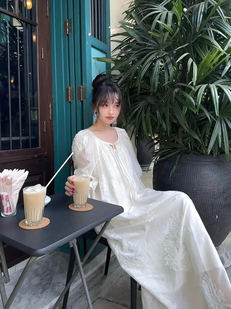 French Midi Dress Long Sleeve Dress Beach Style Even Party Clothing Korean