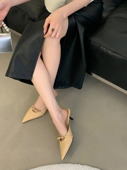 Spring Design Style Butterflyknot Woman Slippers Low Thin Heels Pointed Toe Shallow Mules Shoes