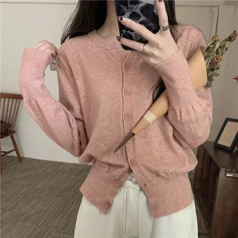 Autumn Long Sleeve Cardigans Sweater Knitted Coat Short Single Breasted Korean Slim Tops