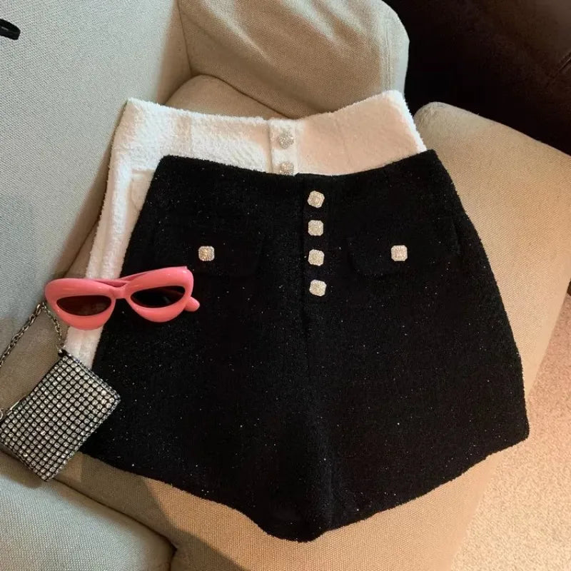 Sweet Hot Girl High Waisted Single Breasted Shorts for Autumn and Winter Aline Shorts Female Clothes