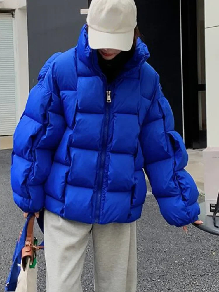 Winter Jacket for Threedimensional Plaid Woven Coat High Street Warm and Thick Winter New Down Jacket
