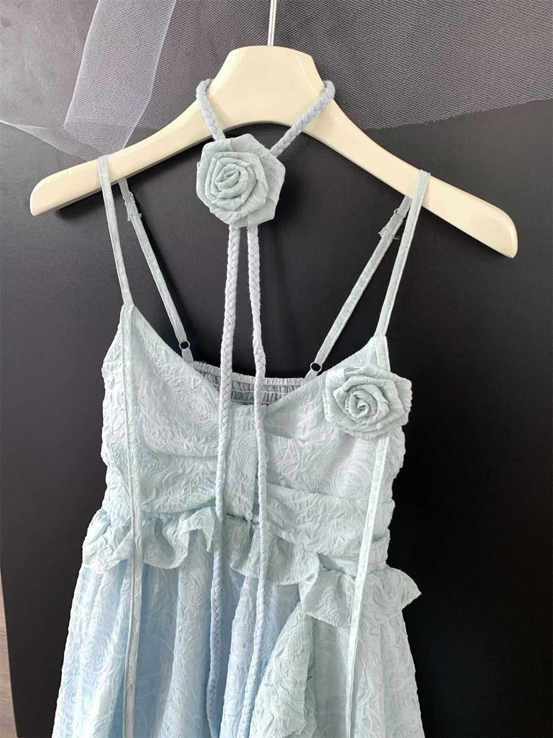 Korean Fairycore Midi Dress for Sweet Spaghetti Strap Halter Ruffles Birthday Party Dresses Summer Holiday Beach Vestidos