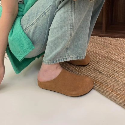 Low Slippers Soft Flock Cover Toe Loafers Female Shoes Slides Platform Comfort Fabric Hoof Heels Rubber Pu Rome Shoes Ladie
