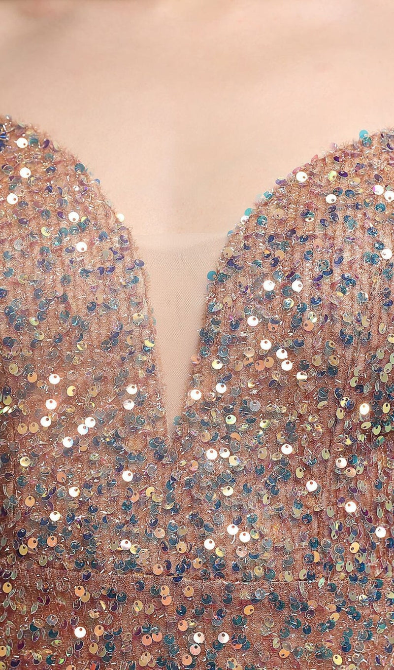 Sequined Plunge Midi Dress