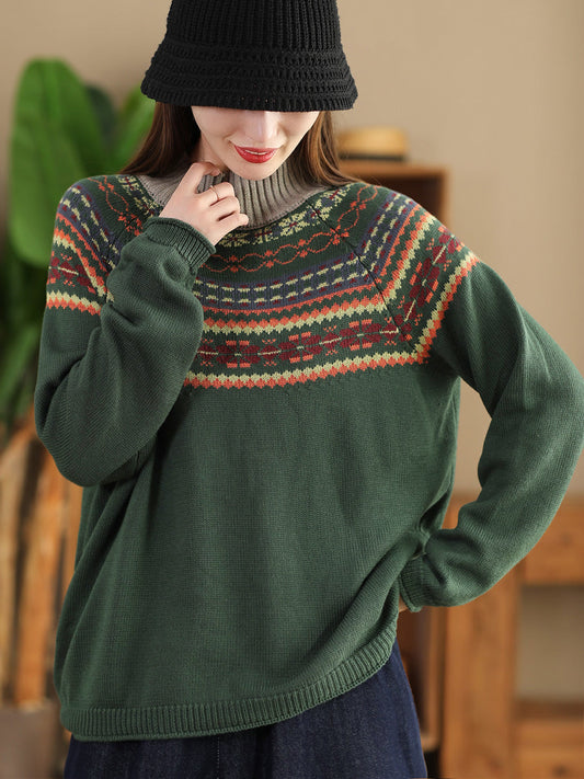 Autumn Jacquard Half Turtleneck Sweater Ai1005