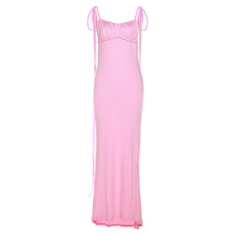 V Neck Lace-up Backless Maxi Dress