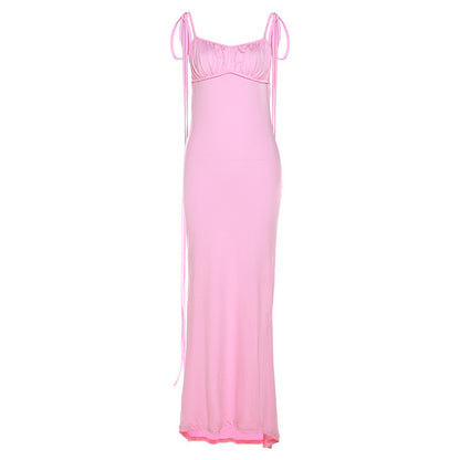 V Neck Lace-up Backless Maxi Dress