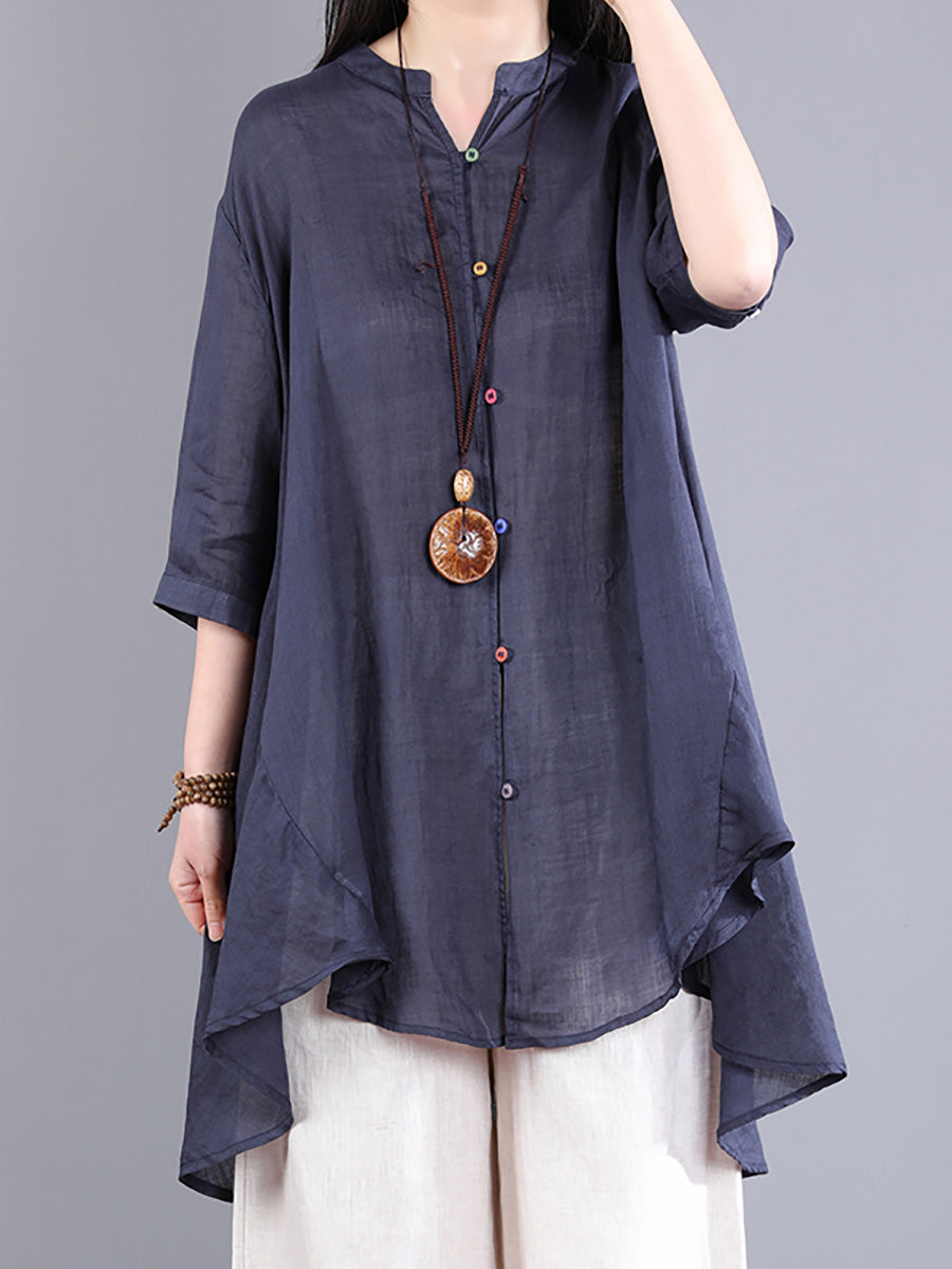 Artsy Button-up 100%ramie Blouse Pa1040