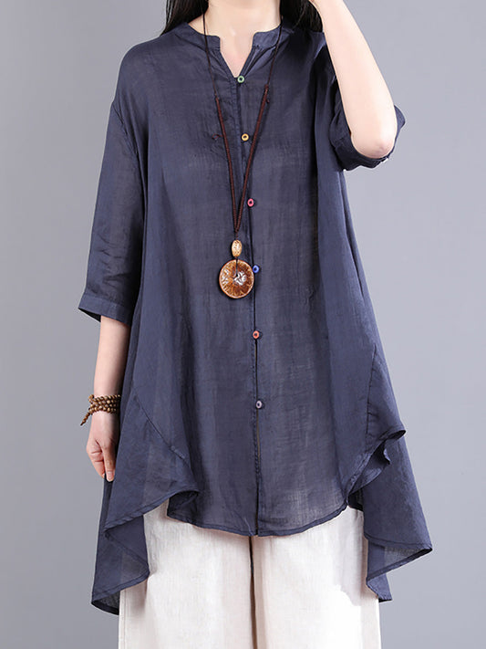 Artsy Button-up 100%ramie Blouse Pa1040