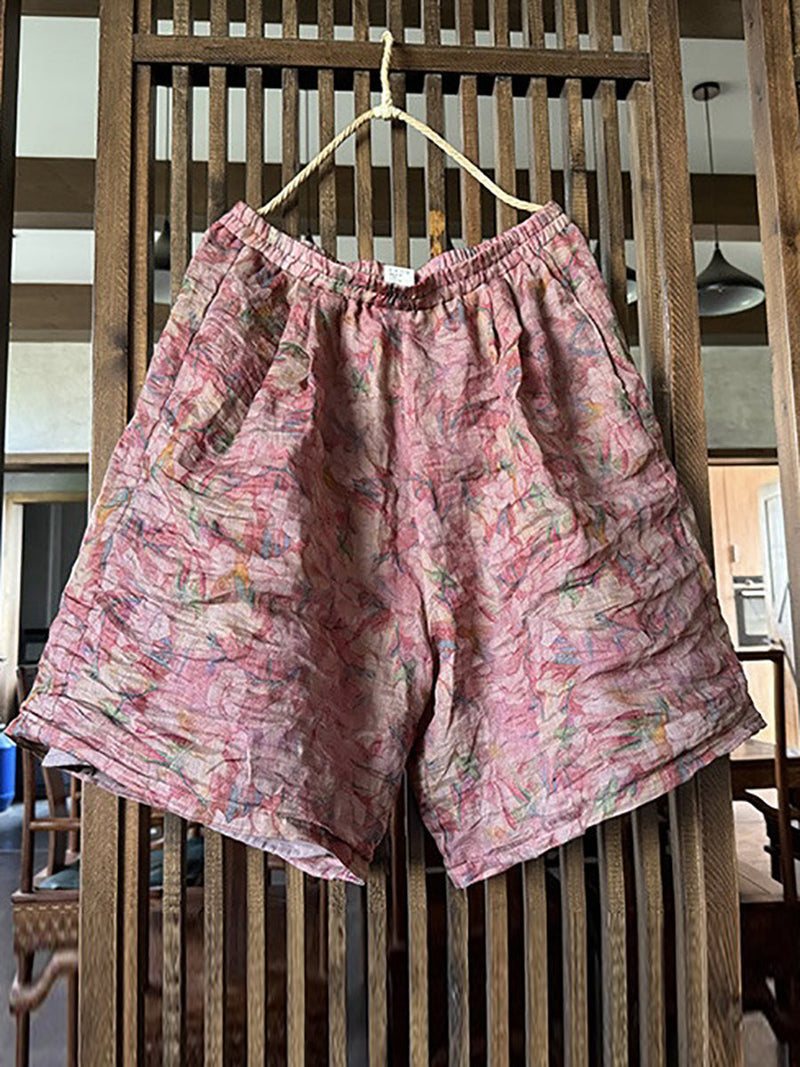 Summer Flower Loose Ramie Shorts Rr1024