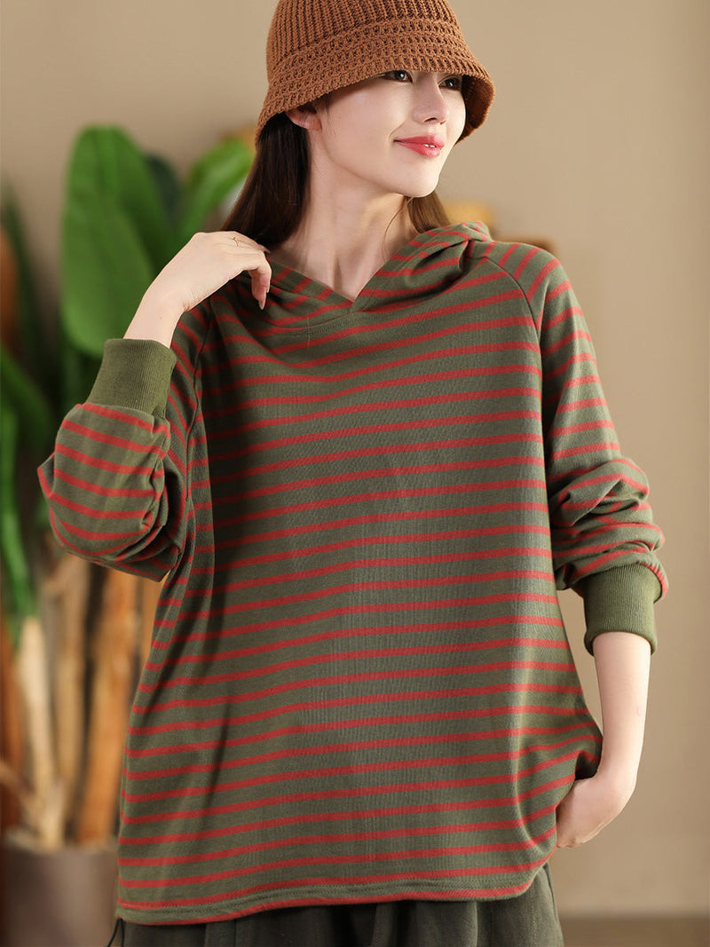 Autumn Stripe Colorblock Hooded Sweatshirt Ai1025