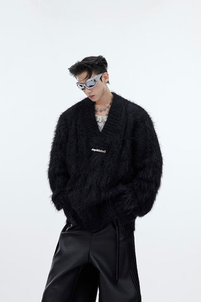 Faux Fur V-neck Sweater