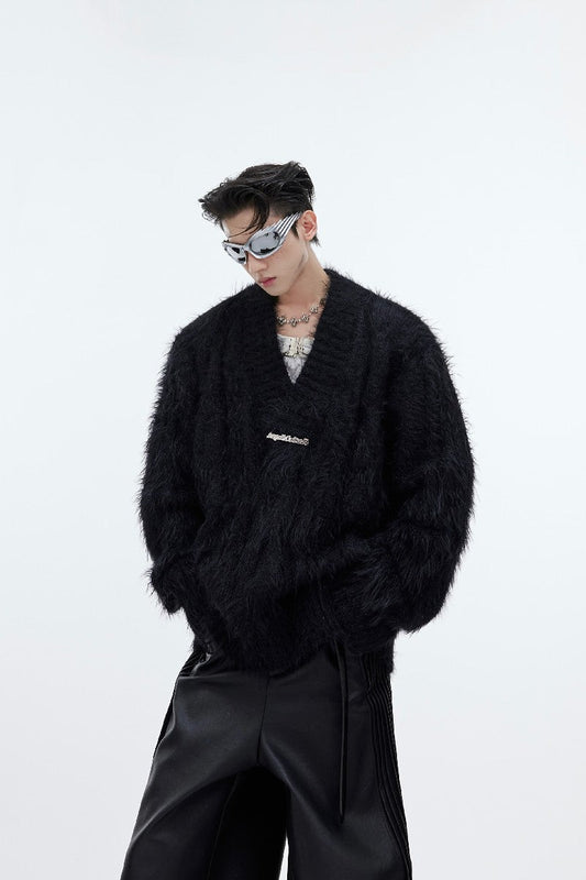 Faux Fur V-neck Sweater