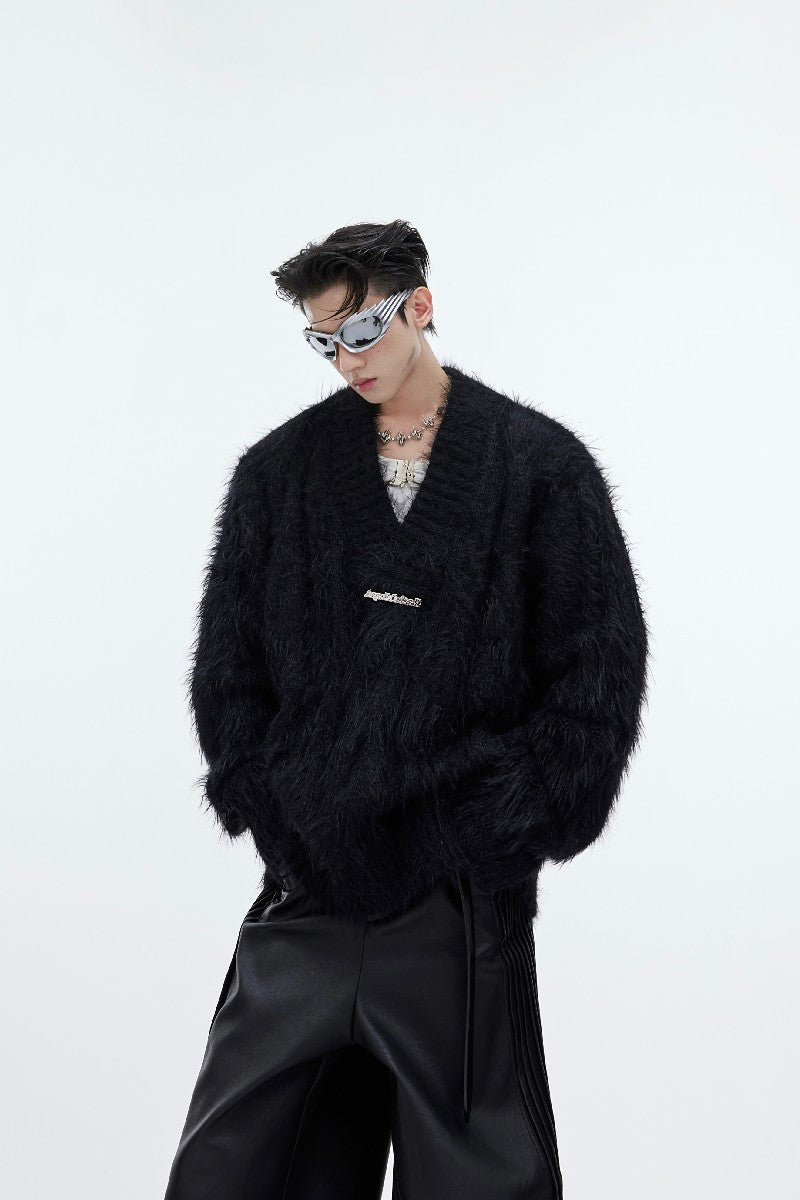 Faux Fur V-neck Sweater