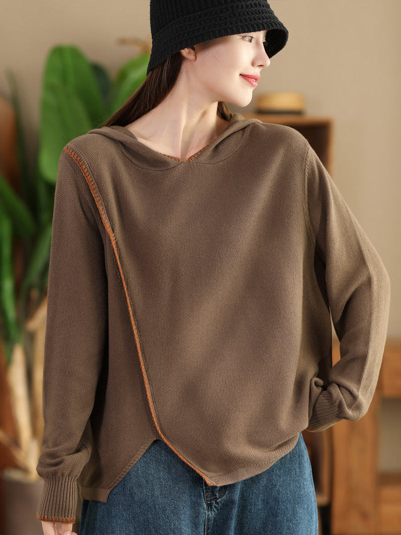 Autumn Split Hem Knit Hooded Blouse Ai1066