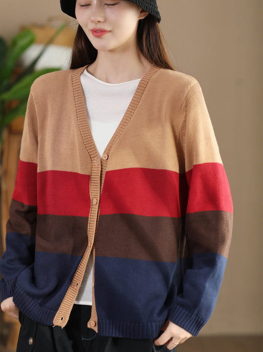 Autumn Colorblock V-neck Knit Sweater As1012